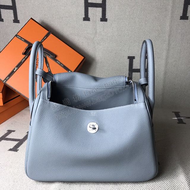Hermes女包 愛馬仕手提包 Lindy包 togo皮單肩斜挎包 J7亞麻藍 大小號  td1240